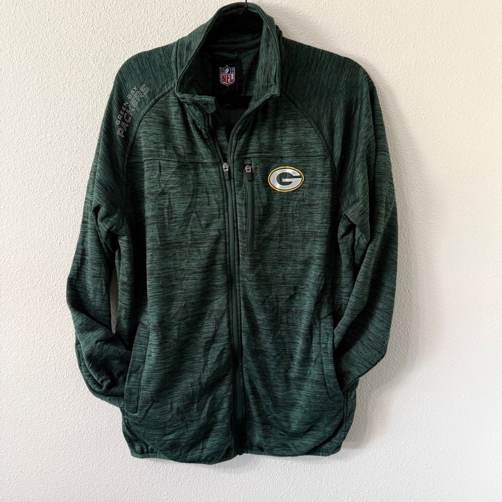 NFL Green Bay Packers Mens Large Full Zip Sporty Green Fan Gear Fleece Jacket